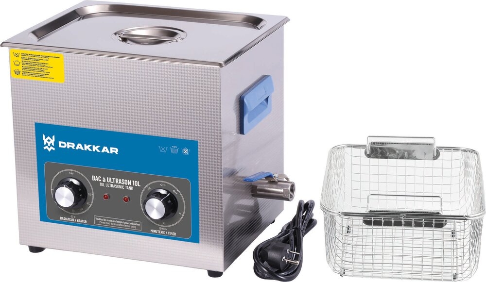 Bac inox à ultrasons 10 L 240 W avec vanne de vidange DRAKKAR 07906