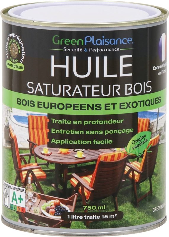 Huile saturateur mobilier teck et bois 750 ml GREEN PLAISANCE
