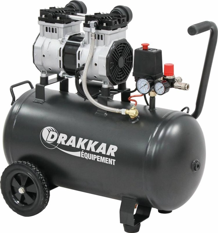 Compresseur silencieux 50L 8 bar 2CV 230V sans huile DRAKKAR 11213