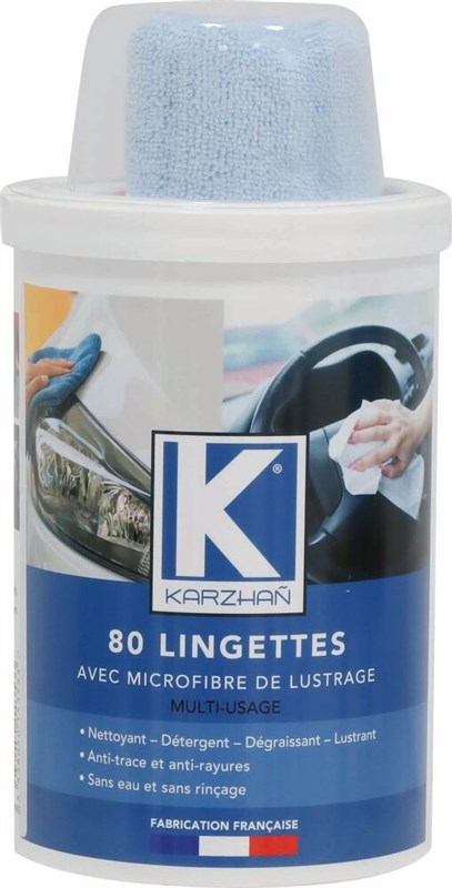 Lingettes nettoyantes multi-usage avec microfibre de lustrage KARZHAÑ 14353 | Pot de 80 lingettes.