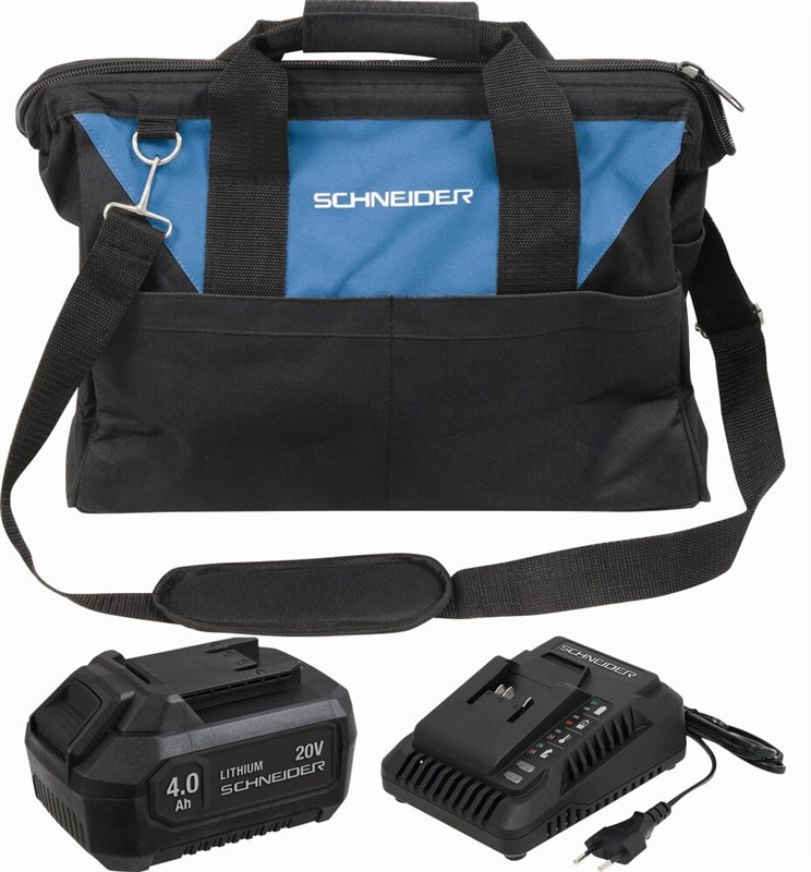 Pack batteries 20V Li-ion avec chargeur et sac de transport SCHNEIDER 50914