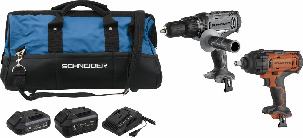 Perceuse 50Nm + Clé à choc 1/2"  + 2 batteries Li-ion + Sac de transport - Pack 20V SCHNEIDER 50924