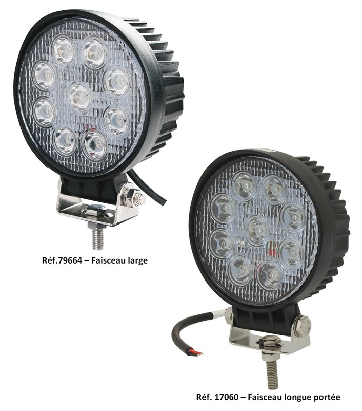 Phare de travail rond LED 27W - Faisceau large ou longue portée SODIFLASH