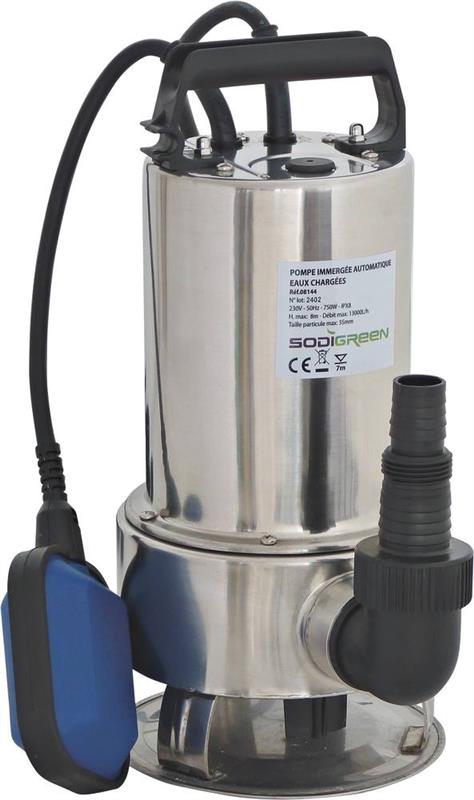 Pompe à eau immergée automatique inox - 13000L/h - 750W avec flotteur -  Sodigreen