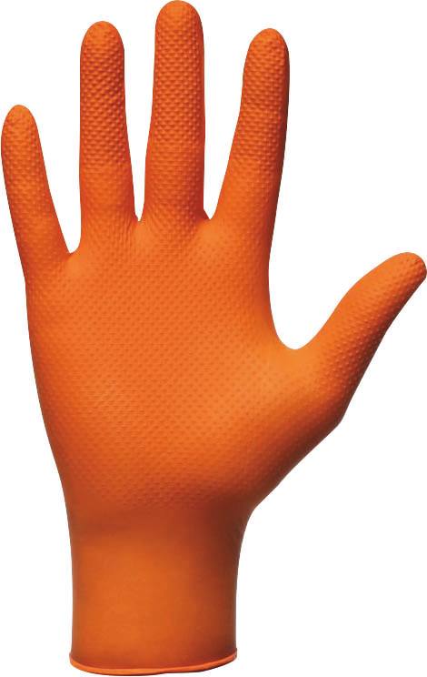 Boite de 50 gants jetables ambidextres orange - Nitrile. Mercator.