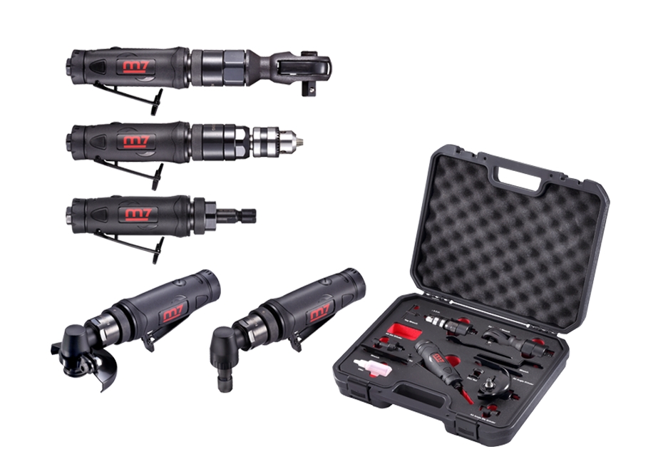 Ensemble d'outils pneumatiques M7 5 en 1, perceuse pneumatique à cliquet et  3 meuleuses pneumatiques (NE-0405-KIT)